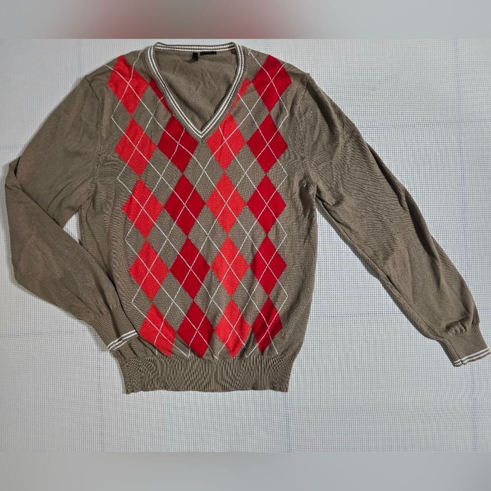 Stile Benetton Soft 100% Cotton  Light Brown Men's  V Neck Sweater. Size S